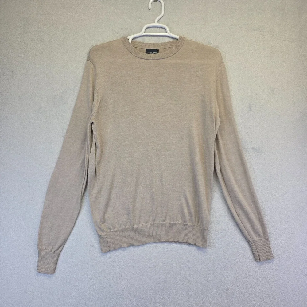 Grand Frank Stockholm Sweater Men XL Beige Wool Blend Preppy Academia Italy Made